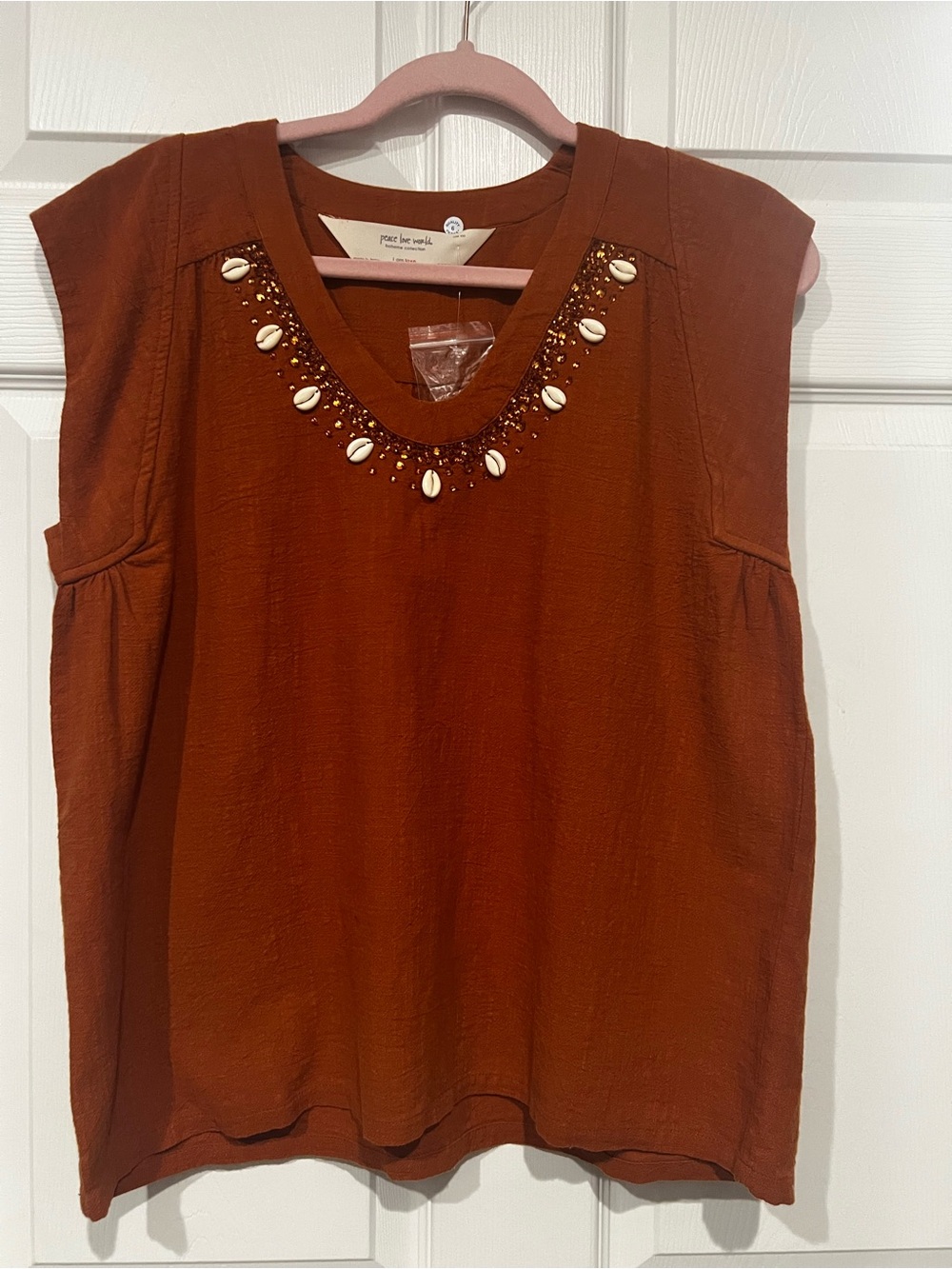 New 100% Cotton Embellished Sleeveless Top - Rust